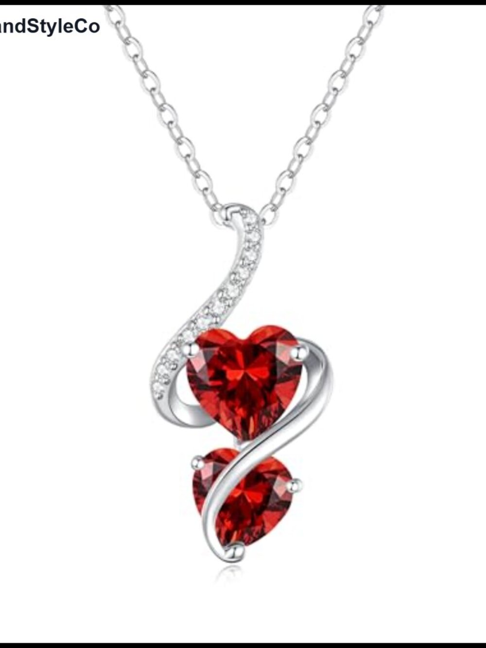 Double Heart Birthstone Necklace 925 Sterling Silver Pendant Gift for Her